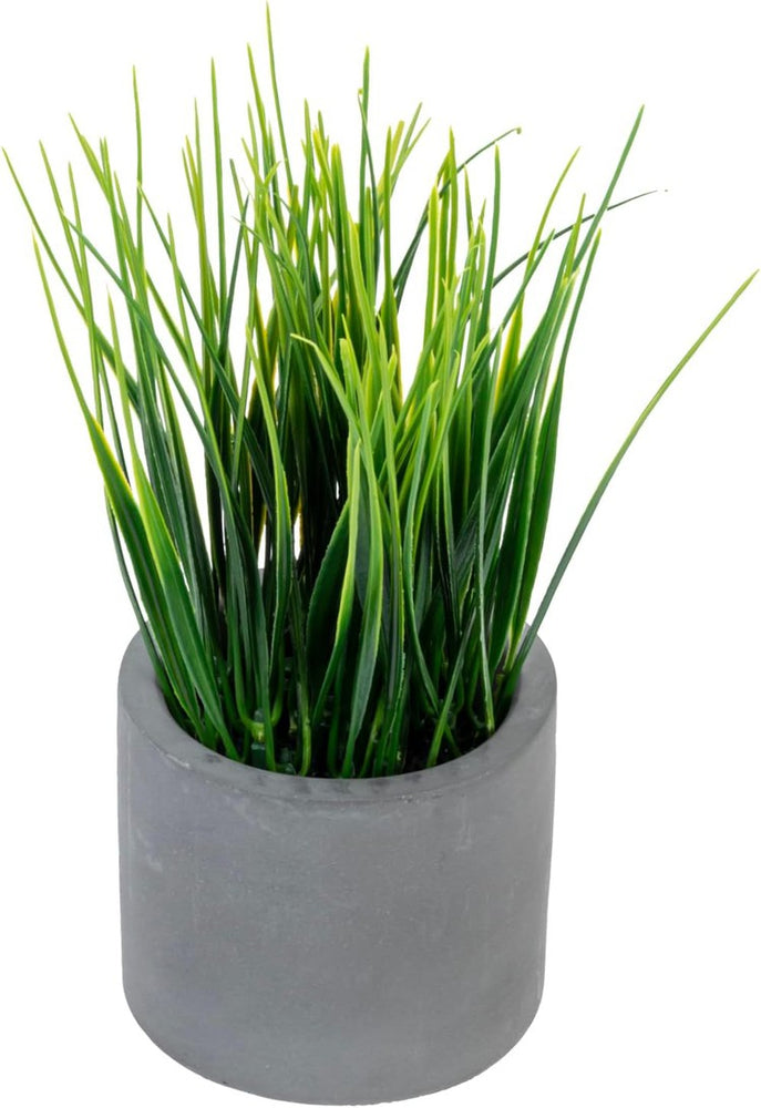 Tabletop Artificial Grass Potted Plants, Round Gray Concrete Planter Pots, Set of 3-MyGift