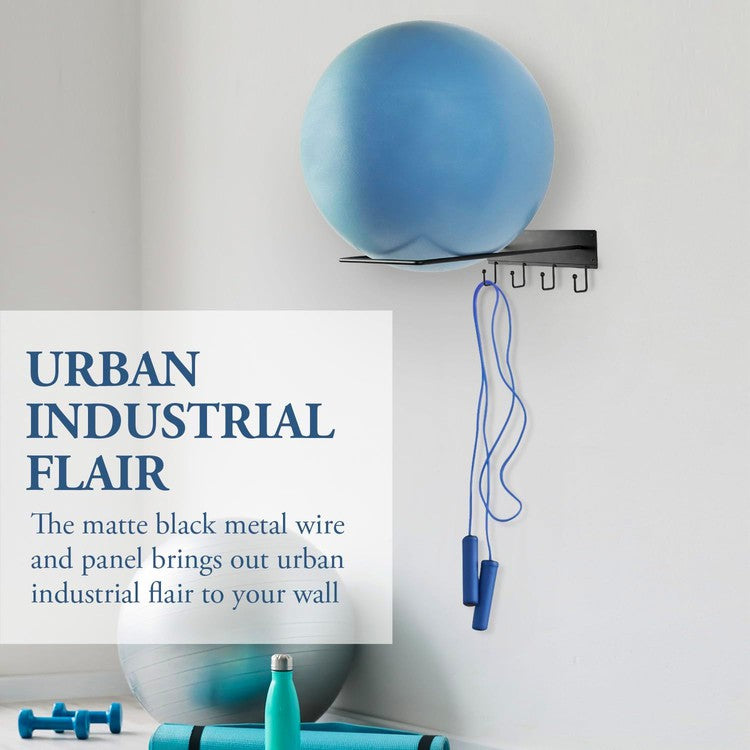 Wall Mounted Black Metal Ball Holder, Large Exercise Ball Rack with 4 ...