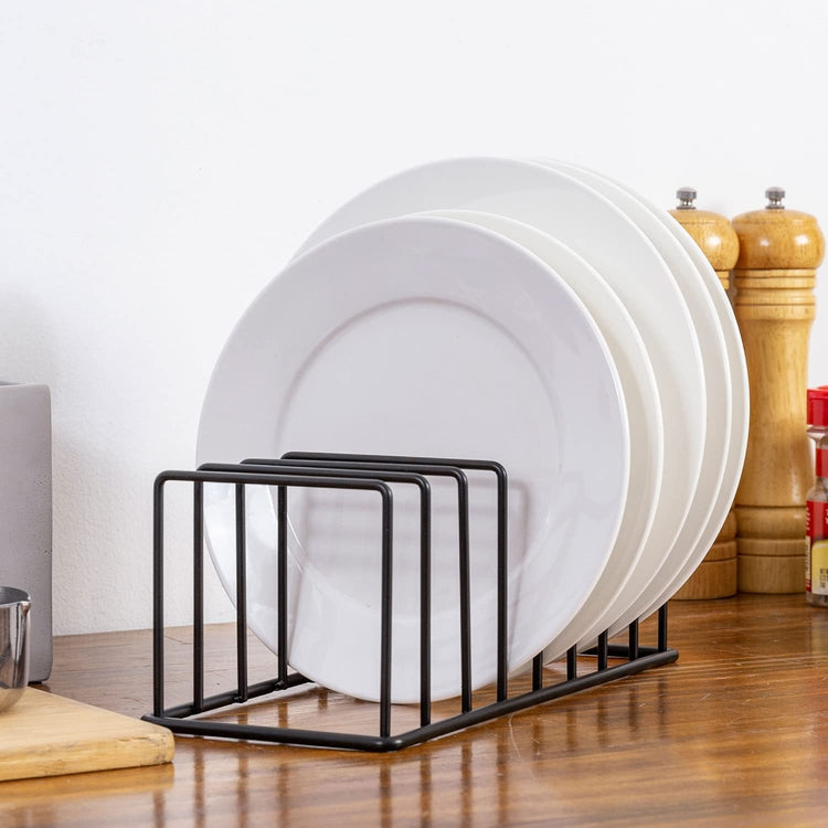 Matte Black Coated Metal Wire Kitchen Dish Drying Rack, Dinner Plate Organizer, Cutting Boards and Serving Tray Storage-MyGift
