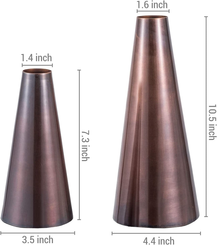 Copper Tone Metal Tapered Flower Vases, Handcrafted Decorative Tabletop Centerpiece for Floral Arrangements-MyGift