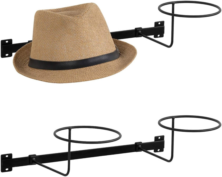 Set of 2 Wall Mounted Hat Racks, Modern Matte Black Metal Wire Holder Stand-MyGift