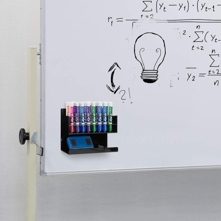 16 Slot, Black Acrylic Wall Mounted Dry Erase Whiteboard Marker and Eraser Holder Rack-MyGift