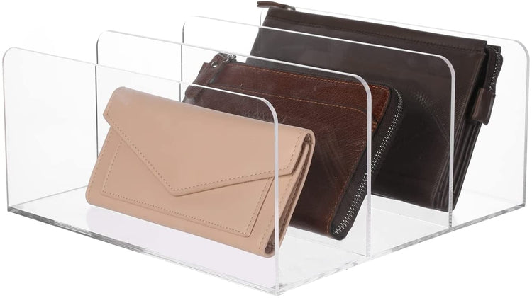 Clear Acrylic Purse Wallet Organizer with 3 Sections, Handbag Storage, Clutch Holder Closet Organizer or Retail Display-MyGift