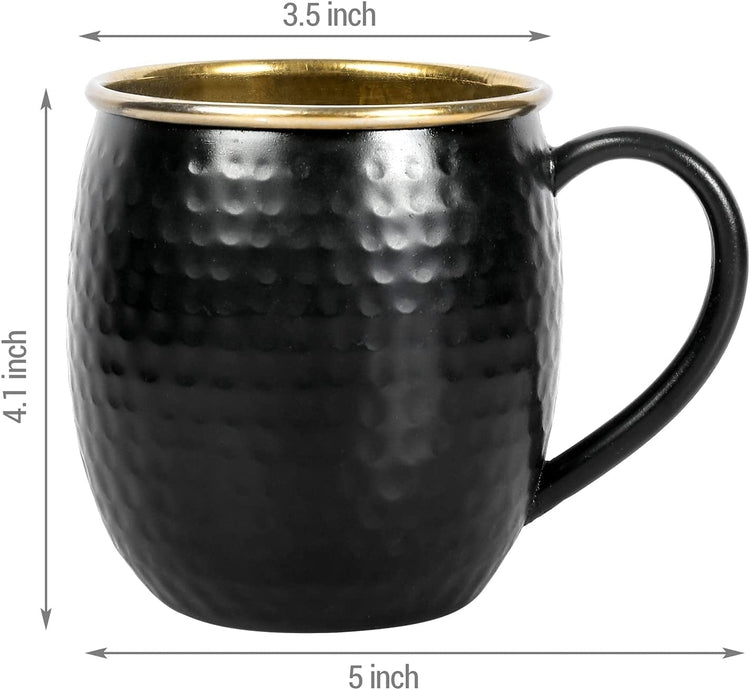 Set of 2, Hammered Pattern Black and Gold Tone Stainless Steel Moscow Mule Mugs-MyGift