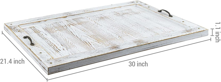 30 Inch White Washed Solid Wood Noodle Board Stovetop Cover, Decorative Oversized Kitchen Serving Tray-MyGift
