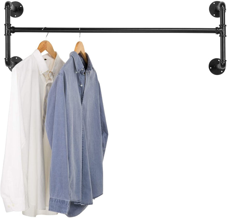 Wall Mounted Black Metal Industrial Pipe Design Hanging Clothes Rack Display-MyGift