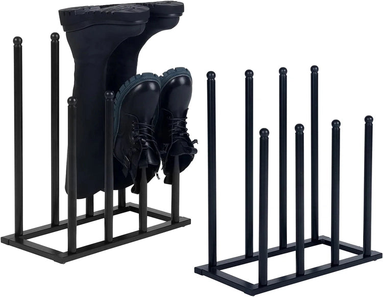 Set of 2, Black Metal Entryway Boot Rack, Freestanding Shoe Organizer and Tall Boot Shaper Holder Stand-MyGift