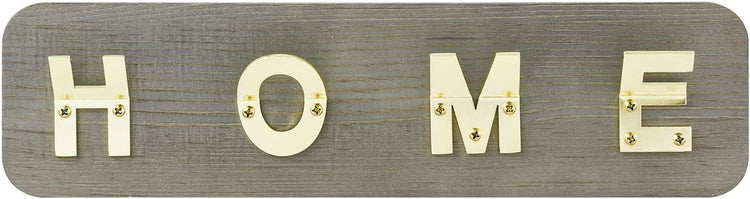 Gray Wood and Brass Tone Metal Wall Mounted Entryway Coat Hanger Garment Holder with HOME Letter Sign-MyGift
