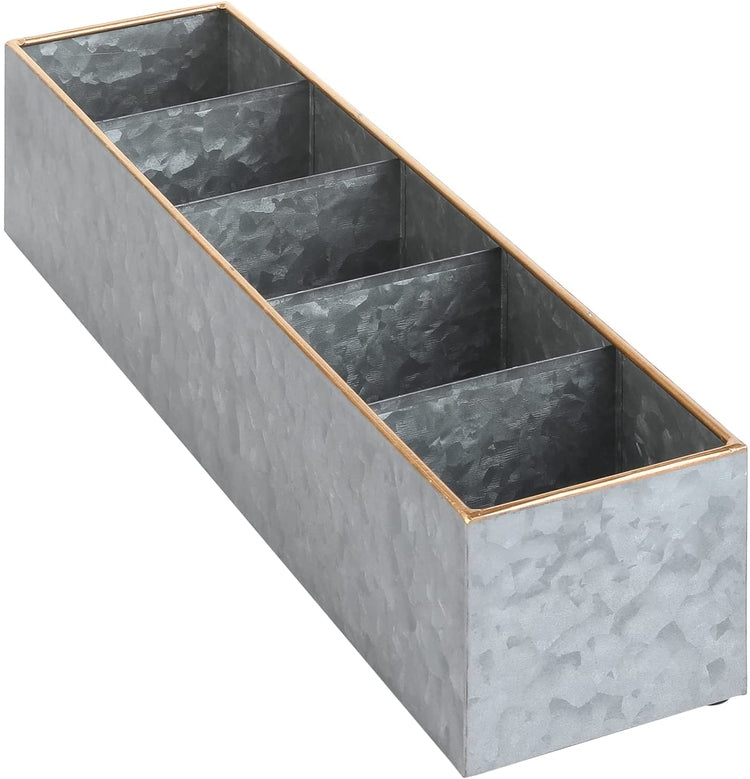 Metal Tea Box Organizer, 5 Compartment Rustic Galvanized and Copper Tone Tea Bag Storage Holder Caddy-MyGift