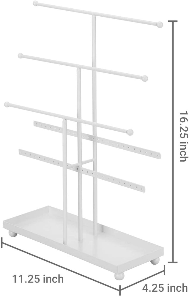 5-Bar White Metal Jewelry Organizer with Ring Tray, Tabletop Necklace & Bracelet Holder Stand-MyGift