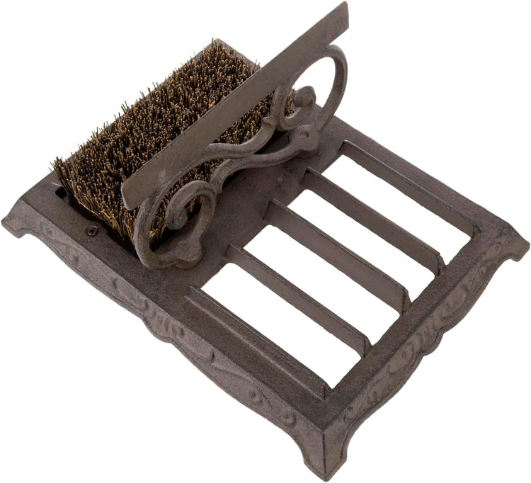 Heavy Duty Dark Brown Cast Iron Shoe Scraper and Scrubber Mat, Outdoor Footwear Cleaning Brush and Boot Mud Puller-MyGift