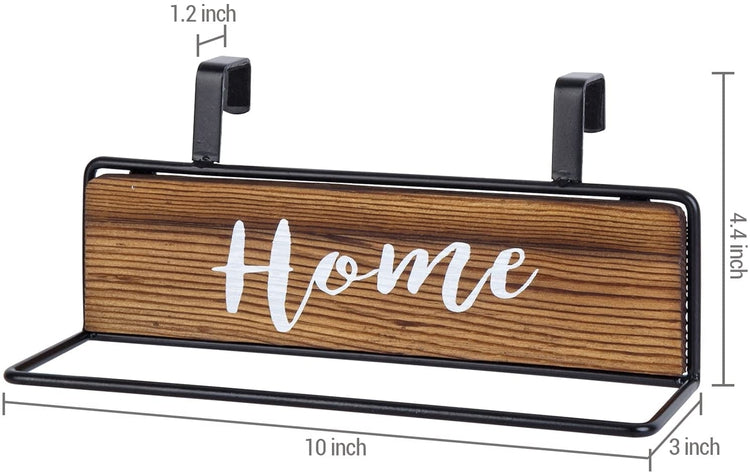 Burnt Wood and Black Metal Over Cabinet Door Kitchen Hand Towel Bar Rack Hanger with White Cursive “HOME" Writing-MyGift