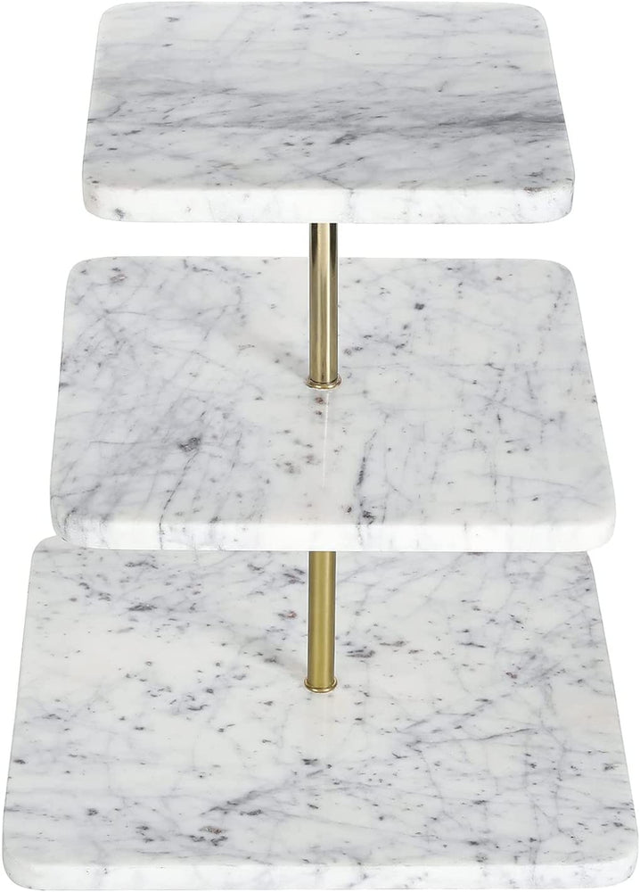 Square Natural White Marble Commercial 3 Tier Cupcake Dessert Display Retail Riser Stand-MyGift