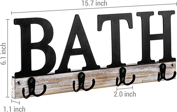Towel Rack with 4 Double Hooks, Bath Cutout Design Hanging Bath Towels Organizer-MyGift
