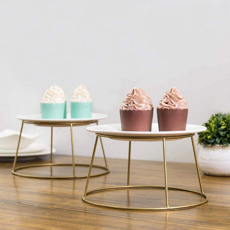 Set of 2 Brass-Tone Wire Metal Pizza Pan Risers / Food Display Stand-MyGift