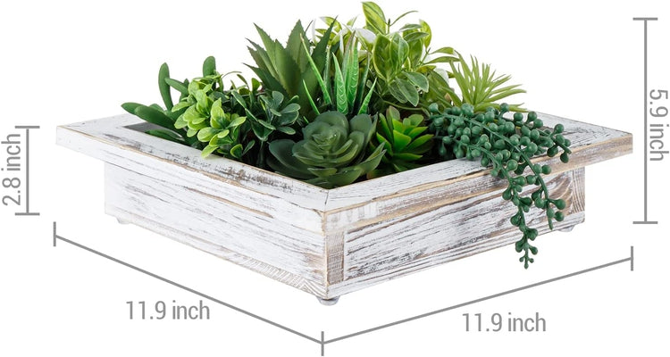Artificial Plant Arrangement Tabletop Art Decorative Centerpiece with Whitewashed Wood Planter Box-MyGift
