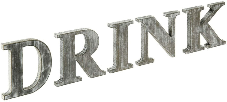 Rustic Gray Whitewashed Wood DRINK Decorative Tabletop Cutout Letter Sign Display-MyGift