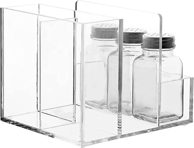 Modern Clear Acrylic Salt and Pepper Shakers, Modern Tabletop Organizer with Napkin Holder-MyGift