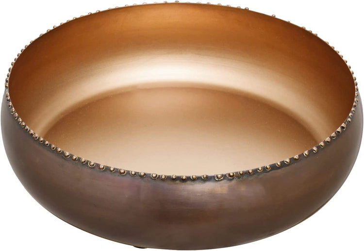 Copper Toned Metal Round Planter Bowl with Pebbled Rim, Shallow Succulent Pot-MyGift