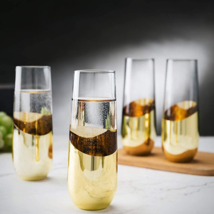 MyGift Modern Stemmed Champagne Flute Glass Set of 4 with Black and Gold  Plated Design, Bachelorette…See more MyGift Modern Stemmed Champagne Flute