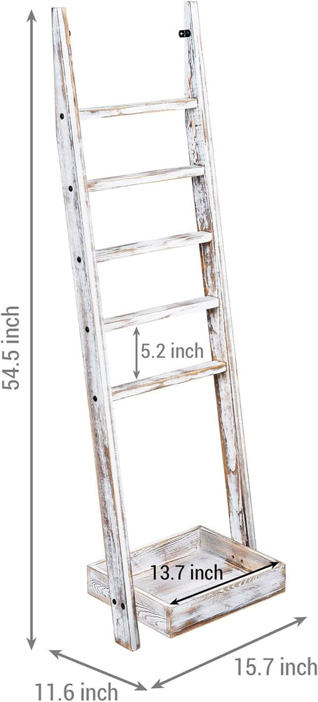 4.5 Foot White Wood Standing Ladder Style, Plant Stand Trellis with Garden Tray-MyGift