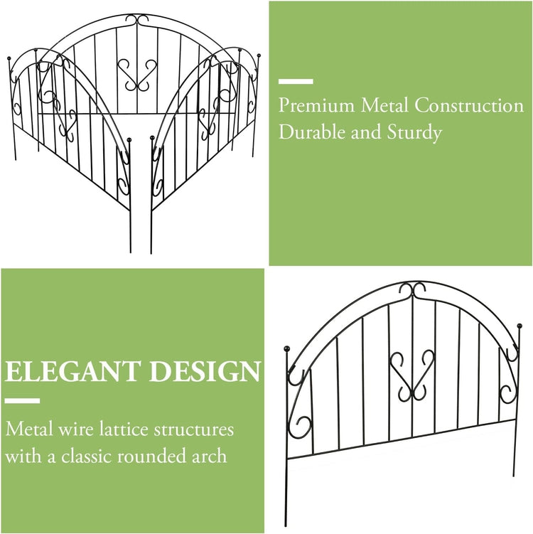 Set of 4, Scrollwork Matte Black Metal Wire Low Trellis Fence, Support Stakes for Climbing Plants and Crawling Vines-MyGift