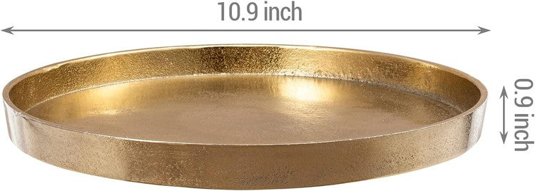 11 Inch Gold Tone Cast Aluminum Round Serving Tray, Tabletop Centerpiece Base-MyGift