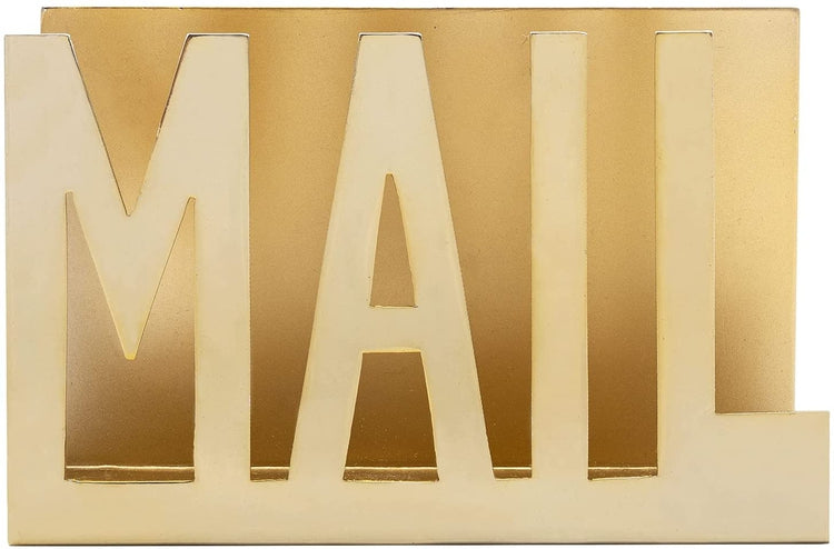 Gold Tone Metal Mail Holder, Desktop Letter Sorter with MAIL Cutout Design-MyGift