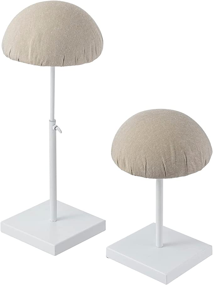 Table Hat Rack, Wig Display Holder with Fabric Covered Dom and Adjustable Height, Set of 2-MyGift
