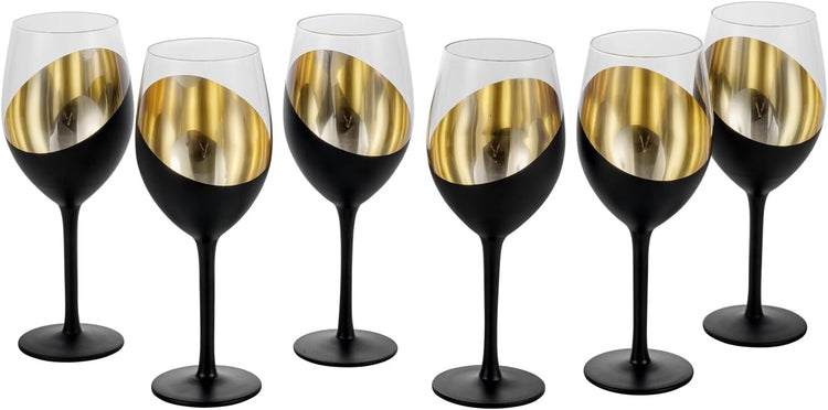 14 oz Stemmed Wine Glasses with Silver Angled Metallic Accent, Set of –  MyGift
