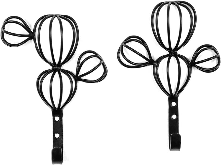 Set of 2, Wall-Mounted Black Metal 3D Cactus Shape Entryway Coat Hooks, Garment Hangers-MyGift