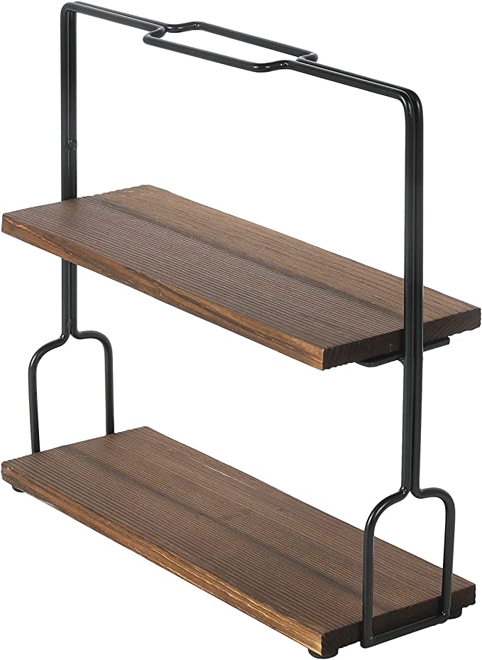 2-Tier Burnt Brown Wood and Metal Dessert Display Rack Pastry Holder, Cupcake Dessert Serving Stand-MyGift