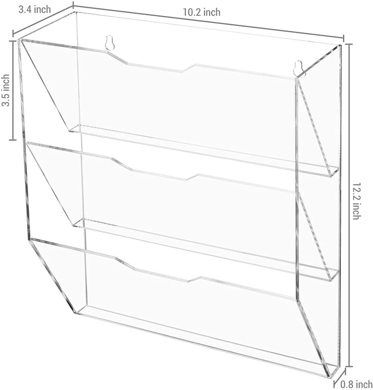 3 Tier Clear Acrylic Wall Mounted Mail Holder or Document Organizer Ra