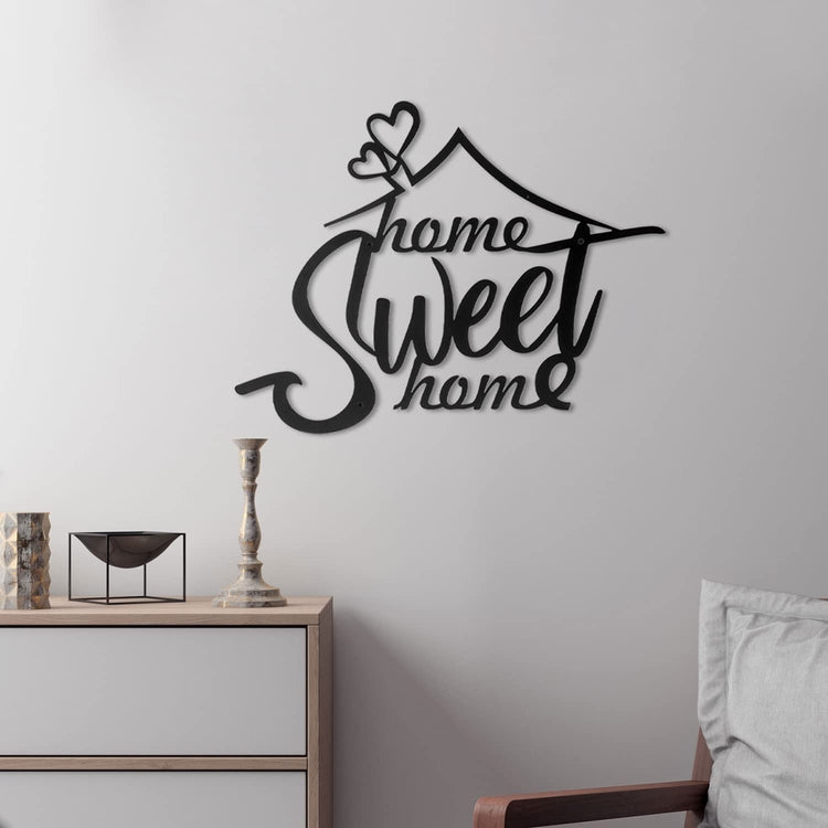 3-D Wall Art, Matte Black Home Sweet Home Metal Cutout Sign Wall Decor for Living Room, Kitchen, Family Room or Entryway-MyGift
