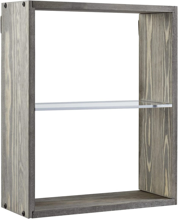 Wall Mounted Storage Rack, Gray Wood and Clear Acrylic Floating Display Shelf-MyGift