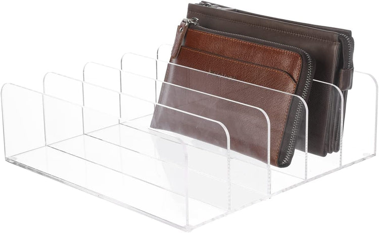 Clear Acrylic Wallet Organizer for Women and Men, 5 Section Divided Purse and Clutch Holder Retail Display-MyGift