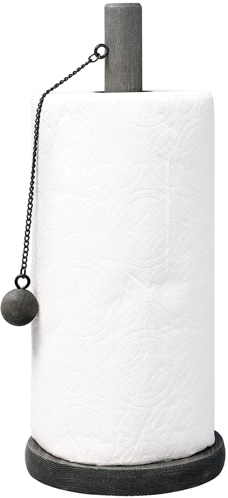 Gray Wood Tabletop Paper Towel Holder Dispenser Rack with Wooden Ball Weight-MyGift