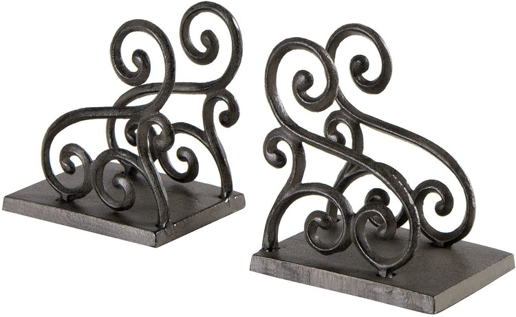 Vintage Scrollwork Cast Iron Decorative Bookends for Heavy Duty Books, Office Desk Book Stands-MyGift