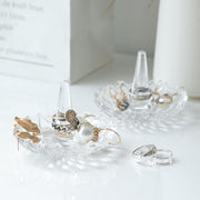 Set of 2, Starburst Style Clear Glass Round Ring Holder Dish, Jewelry Trays-MyGift