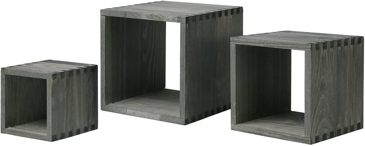 Set of 3, Gray Solid Wood Decorative Nesting Retail Display Risers, Box Cube Stands for Merchandise-MyGift