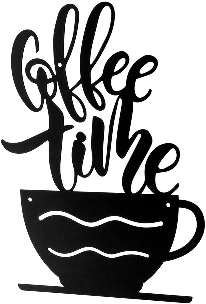 3-D Wall Art, Matte Black Metal Coffee Time Letter Cutout Sign with Coffee Cup, Wall Decor for Kitchen, Cafe, Restaurant-MyGift