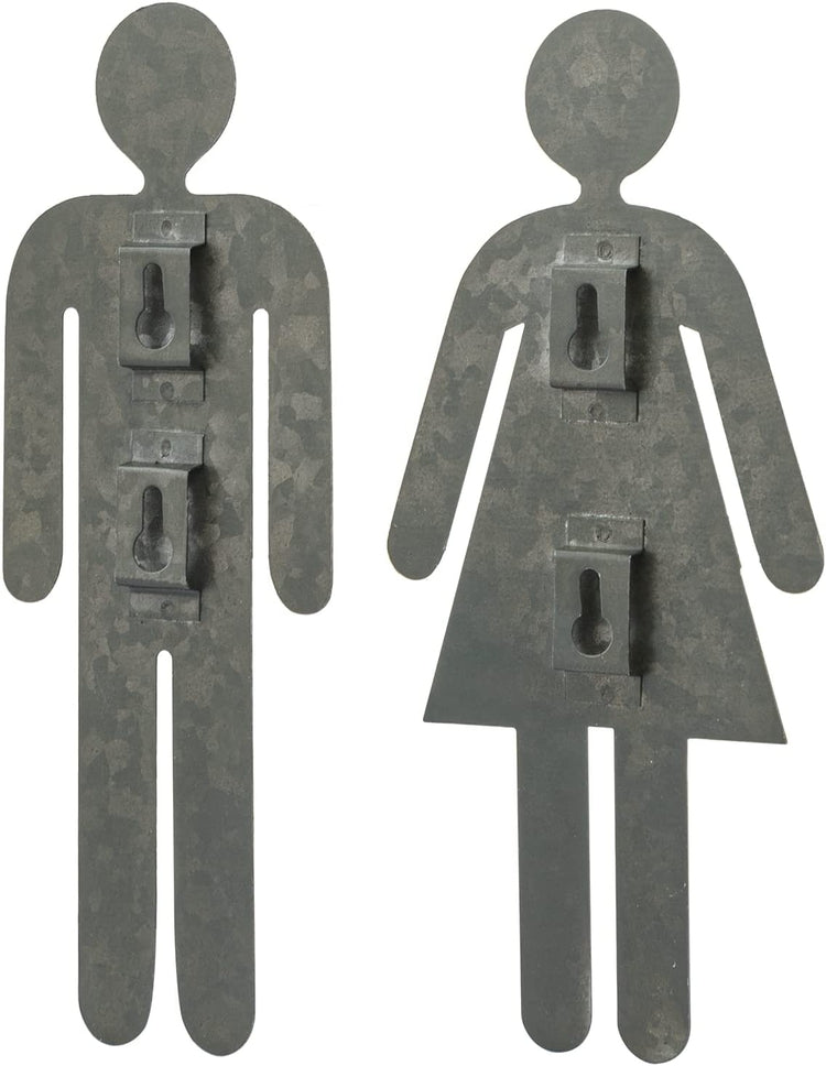 Galvanized Metal Cutout Male Female Restroom Hanging Door Signs, Decorative Bathroom Dressing Room Signs-MyGift