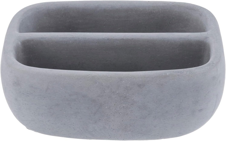 Gray Concrete Double Sponge Holder, Kitchen Counter Dual Compartment Cement Bowl for Dish Scrubber or Cleaning Pad-MyGift