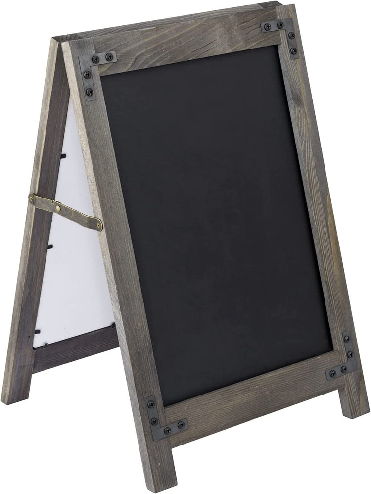 A-Frame Tabletop Double Sided Chalkboard Sign, Vintage Gray Wood Framed Freestanding Blackboard Sign-MyGift