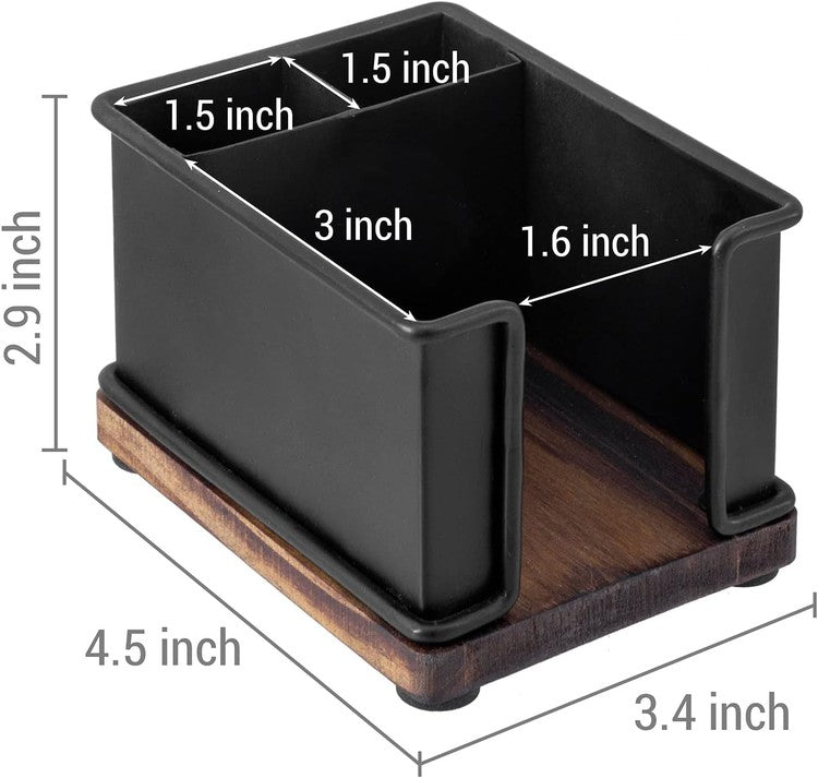 Industrial Matte Black Metal Office Stationery Organizer with Sticky Note Holder, 2 Pen Storage Compartments-MyGift