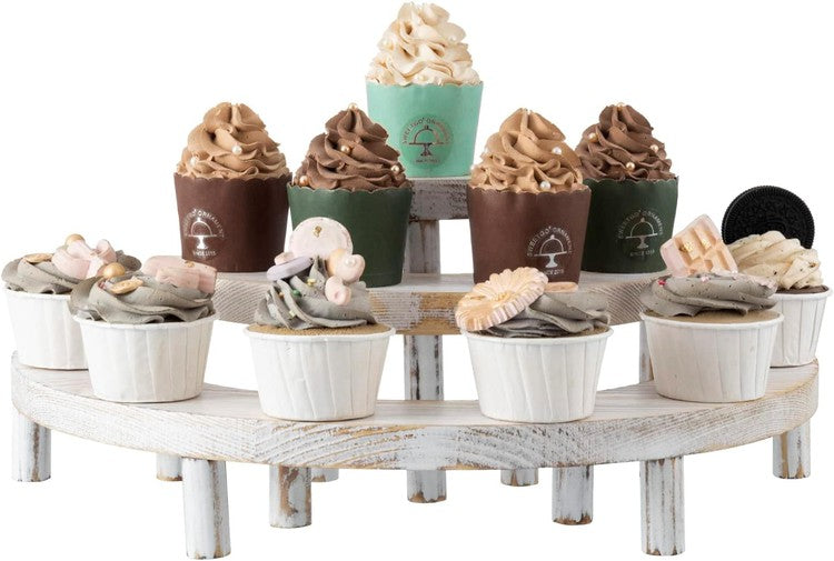 3 Tier White Wood Cupcake Stand, Dessert and Appetizers Stand, 3-Piece Set-MyGift
