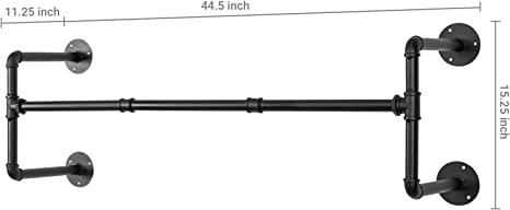 Wall Mounted Industrial Pipe Style Black Metal Clothes Display Garment Rack-MyGift