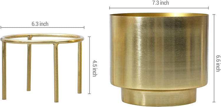 7 inch Deluxe Brass Brushed Metal Decorative Planter Pot with Display Riser Stand-MyGift