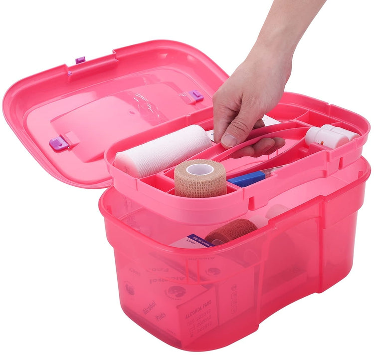 MyGift Clear Craft and Sewing Supplies Bin with Detachable Tray and Top Lid Flap, Arts & Crafts Container Organizer Box