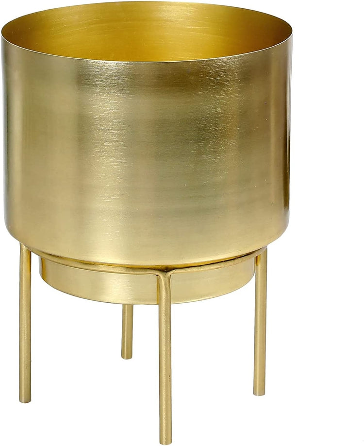 7 inch Deluxe Brass Brushed Metal Decorative Planter Pot with Display Riser Stand-MyGift